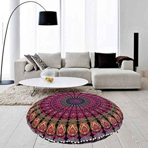 NEW Large Decorative Boho Pillowcase Mandala Indian Floor Sham Tassels Round 32" - Picture 1 of 6